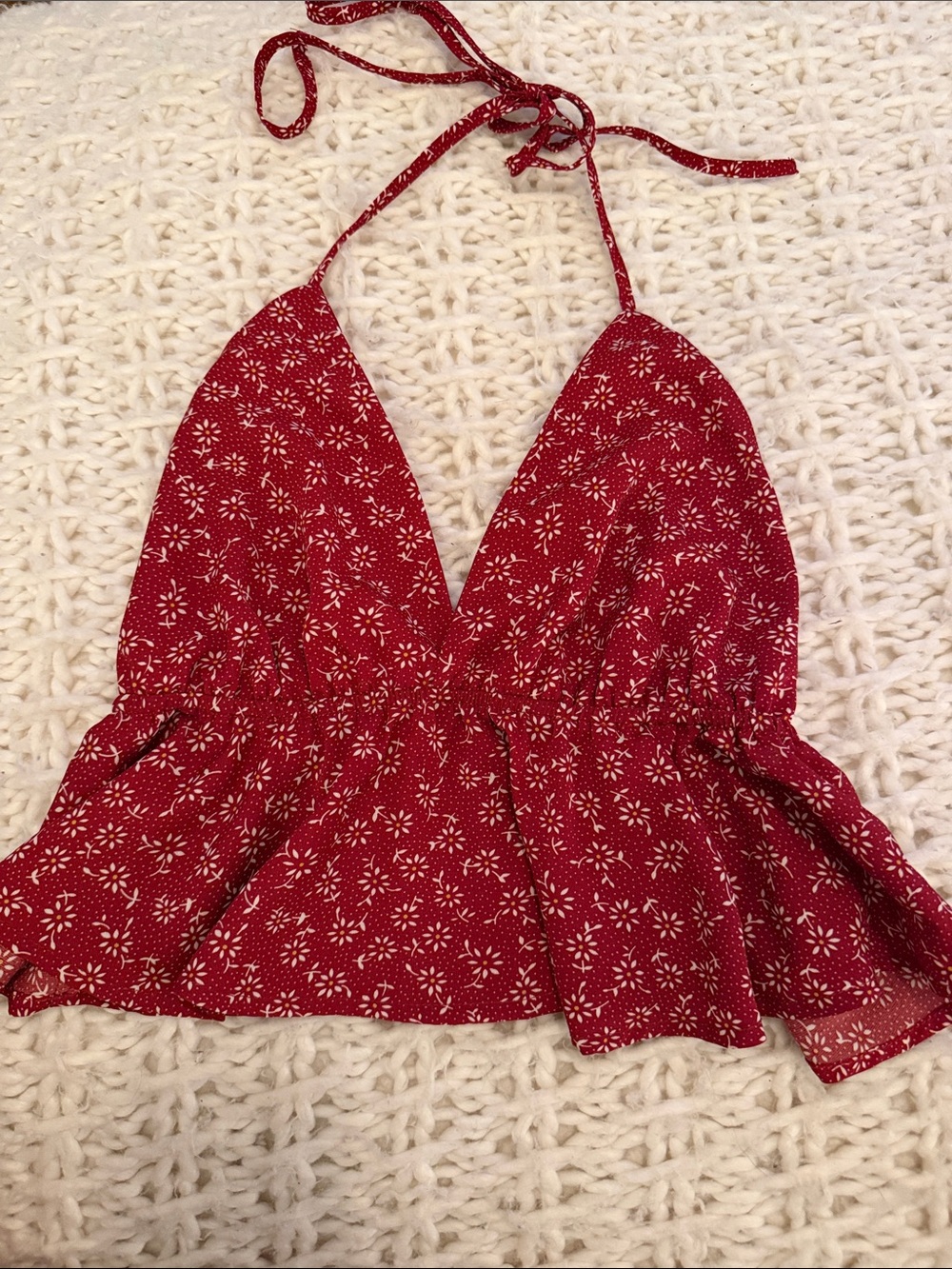 Red floral halter top